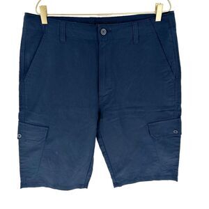 Sean Jean Shorts Mens 34 Blue Navy Linen Blend Cargo Pocket Casual Vacation